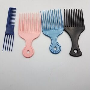 Hair Lift Pick Combs Plastic Combo Style Tease Blue Pink Black Lot 4 Volume Fork